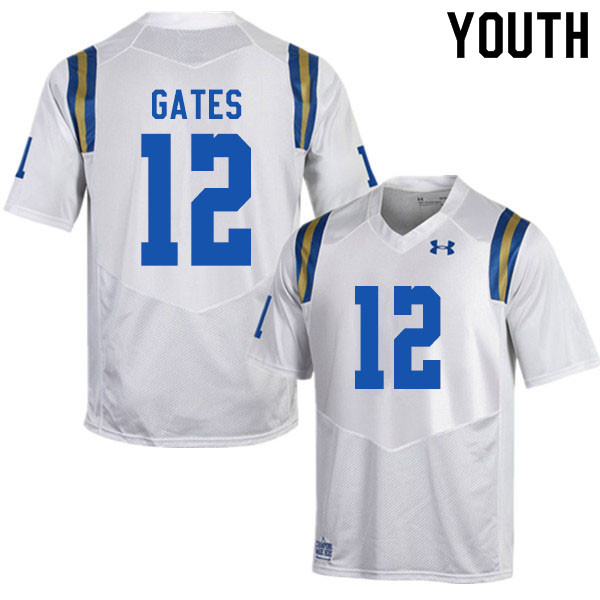 Youth #12 Elijah Gates UCLA Bruins College Football Jerseys Sale-White - Click Image to Close